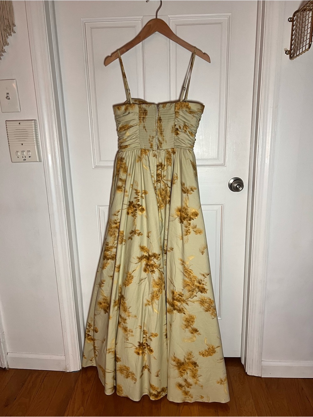 Reformation Sage Green Floral Strap Dress with Gold-Brown Print - Picture 13 of 13